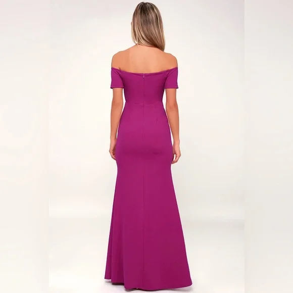 Lulus Magenta Off Shoulder Maxi Dress Formal Wedding Bridesmaid Gown NWT Size M - Picture 3 of 17